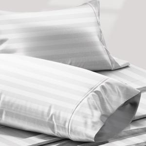 Texas Linen Co. 100% Egyptian Cotton Pillow Cases Standard/Queen Size Set of 2 - Luxury 1200 Thread Count Sateen White Stripe Pillow Cases, Soft Cotton Pillowcases Fits Standard & Queen Pillows