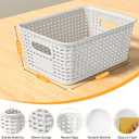 White Plastic Storage Baskets - Pack of 8 with Labels Stackable Durable Storage Bins, Storage Containers for Organizing Desktops, Closets, Playrooms, Classrooms, Offices