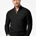 JMIERR Men's Cable Knit Pullover Sweater Casual Long Sleeve Stand Collar Button Knitted Sweaters (Large, 0 Black)