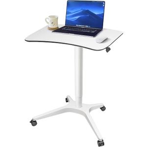 Pneumatic Adjustable Height Desk, Laptop Standing Desk, Rolling Sit-Stand Cart, Mobile Podium Portable Lectern for Home, Office& Classroom, 26" 19.3" Platform (29" to 46.9" H)，White
