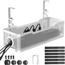 Under Desk Cable Management Tray White, Cinati Wire Organizers No Drill, Cable Tray with Clamp for Wire Management, Cord Organization Box for Office, Home - No Damage to Desk