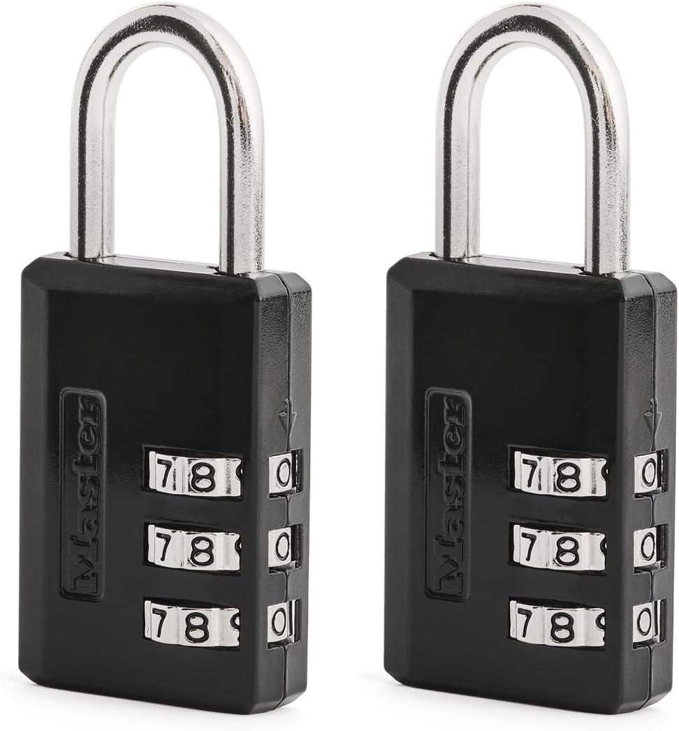 Master Lock Black Combination Padlock, Indoor Gym Locker Lock with Customizable 3-Digit Code for Luggage, Backpacks, Cabinets, 2 Pack, 647EC2
