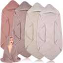 Peryiter 4 Pcs Muslin Hooded Baby Towels 32 x 32 Inch Cotton Newborn Bath Essentials Muslin Infant Blankets Absorbent Registry Gifts for Girl Boy Kids Baby Shower (Beige Series)