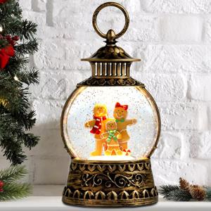 Christmas Snow Globe,Gingerbread Man Musical Snow Globe Lantern Lights with 6H Timer Battery & USB Powered, Retro Style Holiday Glitter Globe for Xmas Home Decoration Holiday Party Gifts (Xty-jbr)