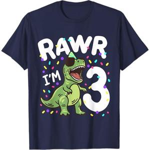 Three Rawr I'm 3 Years Old T Rex Dinosaur 3rd Birthday Boys T-Shirt 3T