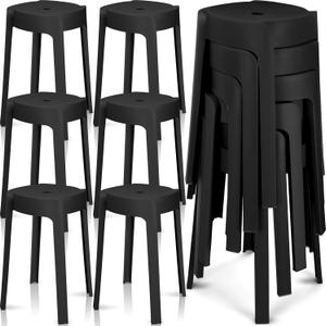 Nosiny Pack of 6 Plastic Stackable Stools 18 Inch Portable Nesting Stack Stools Round Colorful Backless Bar Seating for Home Party Office (Black)