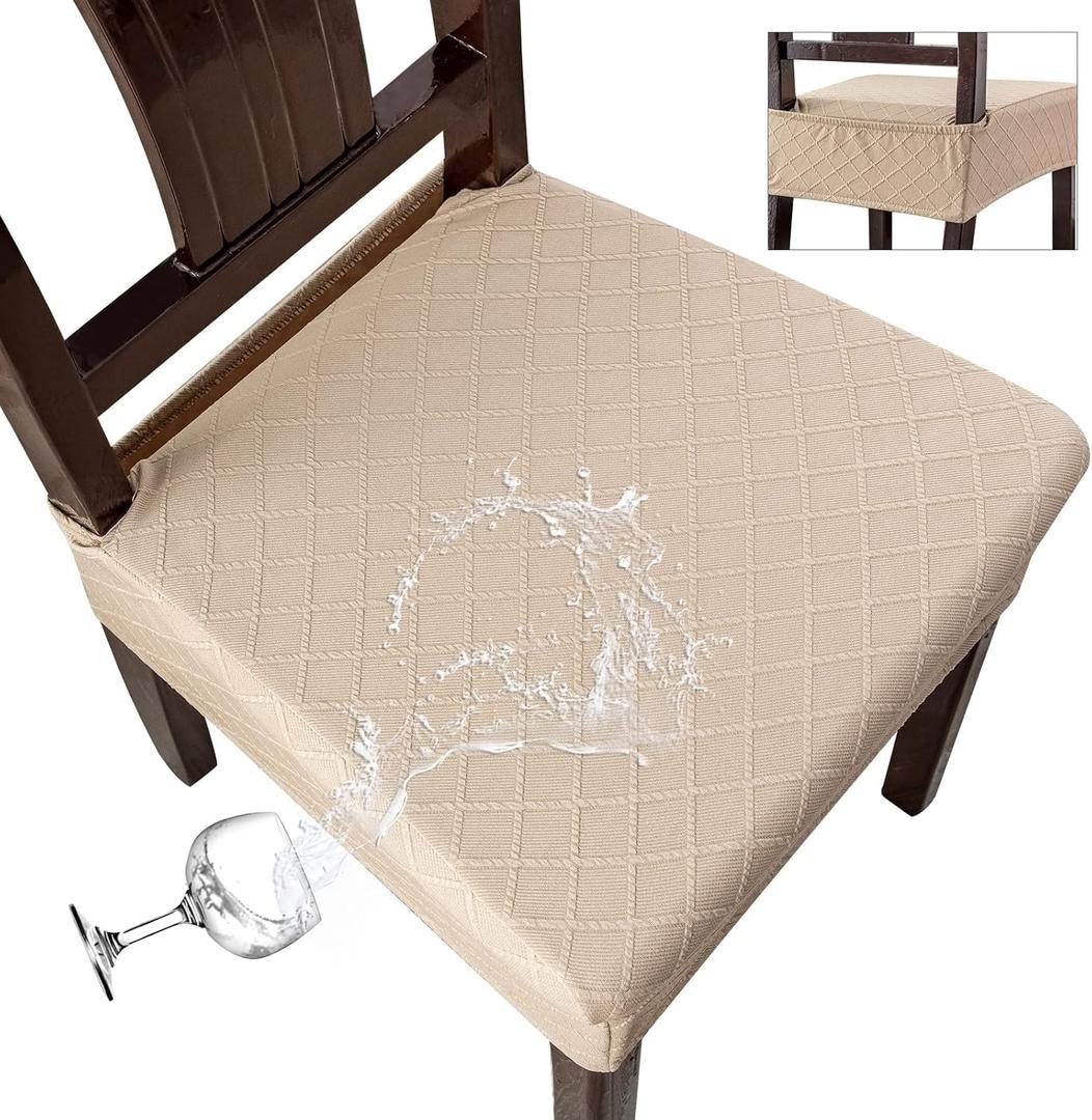 Genina Waterproof Seat Covers for Chairs Seat Covers for Dining Room Chair Slipcovers Kitchen Chair Covers Dining Chair Covers (6PCS-Rear-covered, Khaki)