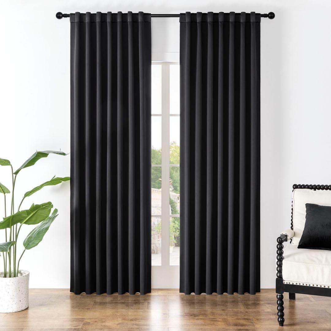 Joydeco Black Blackout Curtains 96 Inches Long, Thermal Insulated Black Out Curtains 2 Panels Set for Bedroom, Room Darkening Drapes for Living Room Window (W52 x L96 Inch, Black) (52"W x 96"L (Pack of 2), Black)