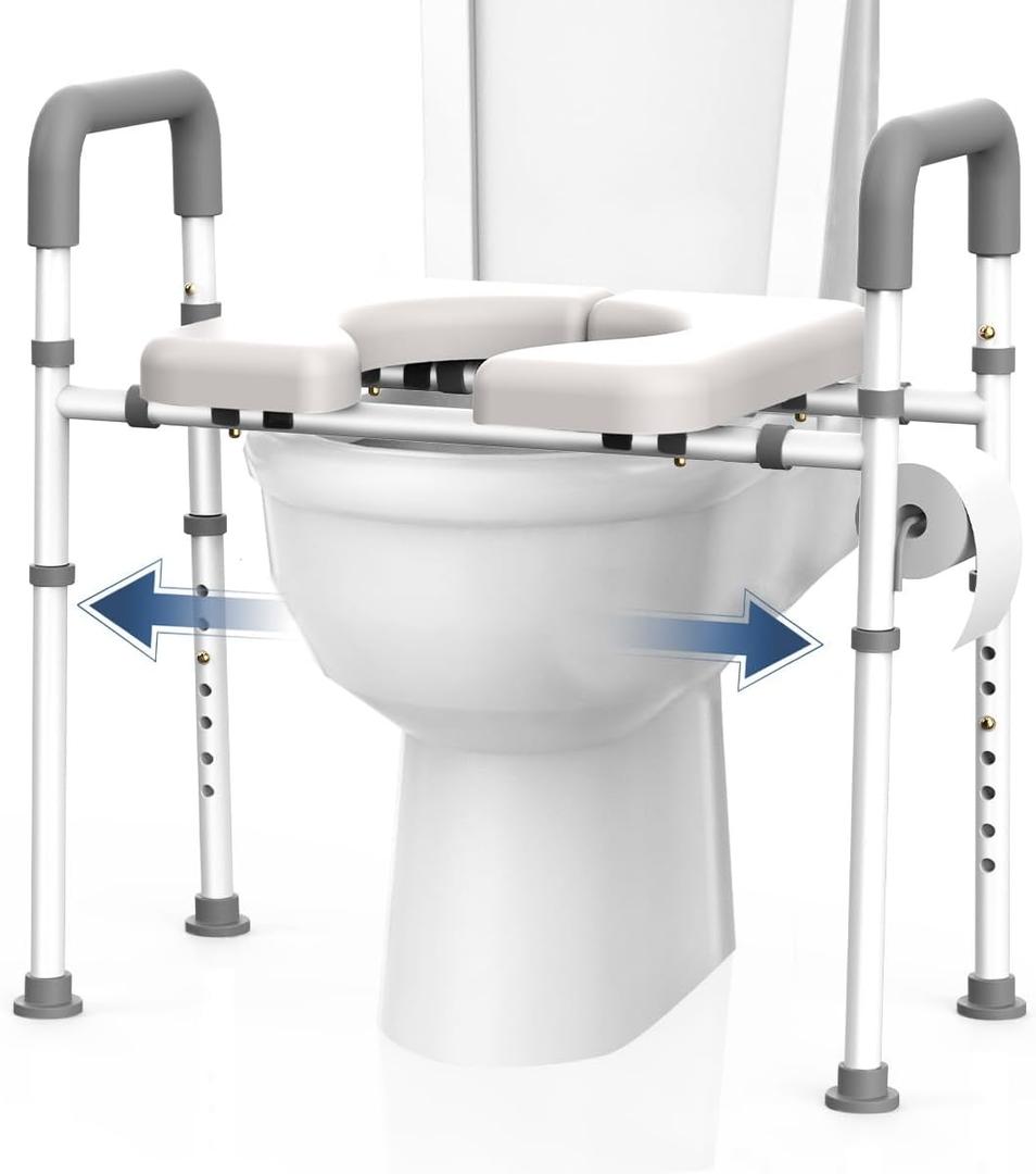 Raised Toilet Seat with Handles - 400 lbs Toilet Seat Riser for Seniors, Handicap and Disabled, Adjustable Elevated, Fit Any Toilets, NEW (Medium, Dark Grey)
