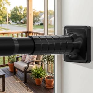 ZYLQOVISK Tension Curtain Rod No Drilling for Window, Adjustable 51-168In | Extra Long Outdoor Curtain Rod 4.25-14Ft with Square Base - Shower Tension Rod for Bathroom Patio, Heavy Duty, Rust Proof