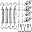 YOFIT 44 Pcs Shade Sail Hardware Kit, 5 Inch Outdoor Sun Sail Accessories, 304 Stainless Steel Turnbuckles & Brackets for Triangle/Rectangle Sails, Patio Canopy Installation Hardware Set Waterproof