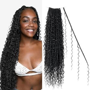 Boho Goddess Locs Crochet Hair: 8 Packs Pre Looped Bohemian Faux Locs Crochet Hair Extensions for Black Women, 24 Inch with 3 Curls (24 Inch, 1B#, 8 Packs)