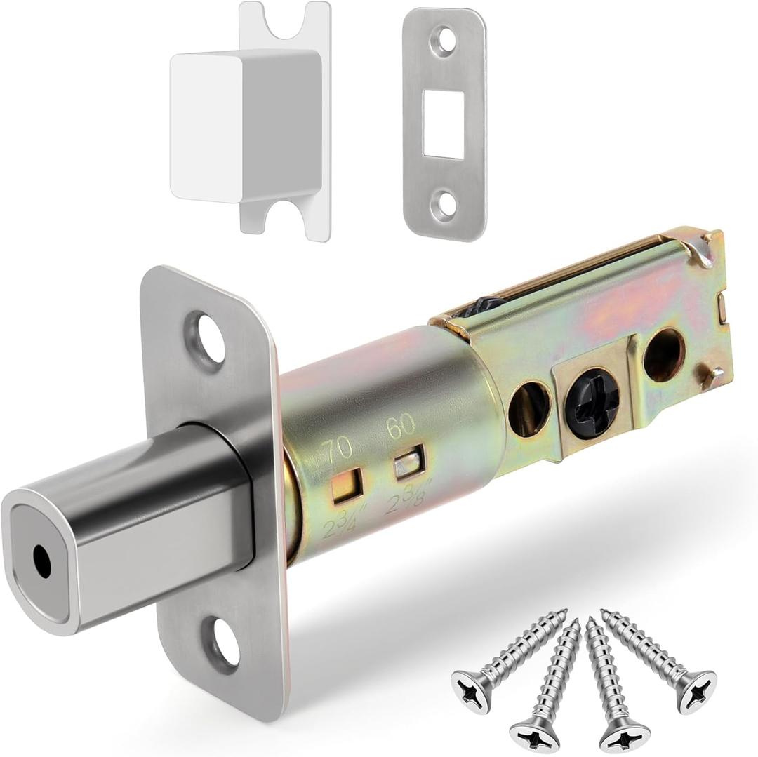 Adjustable Deadbolt Latch 2-3/8'' or 2-3/4'' Backset, Replacement Latch for Single Cylinder Deadbolt, Screws with Rounded Strike Plate, Satin Nickel