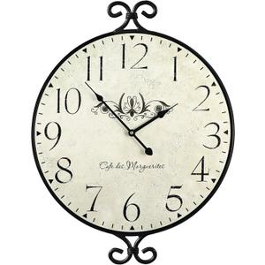 JUMBO DECOR Farmhouse Wall Clock, 17H×13.4D Inch, Wrought Iron Frame with Warm Gray Finish, Vintage Wall Clock Silent Battery Operated Wall Clocks for Home Living Room Kitchen Bedroom
