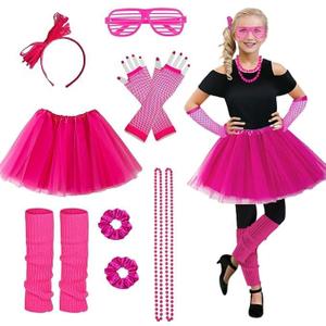 Girls 80s Outfit Costume Accessories 7pcs 70s 1980s 90s Costumes