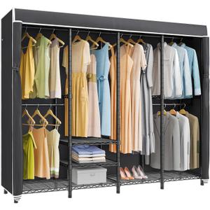 VIPEK Clothes Rack Heavy Duty Clothing Rack with Cover, Custom Freestanding Closet Portable Wardrobe Closet for Bedroom, Large Black Coset Rack with Black