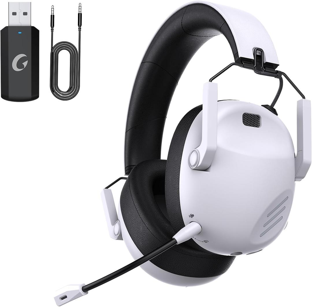 Wireless Gaming Headset for PC, PS5, PS4, Mac, Nintendo Switch, Game Headphones with Microphone, Bluetooth 5.3 Gaming Headset Wireless, PC Headsets with Mic - White