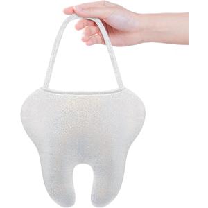 Dansydaisy Tooth Trick or Treat Bag Halloween Tooth Fairy Costume Accessories Cute Standard Portable with Handle Reusable Multipurpose for Halloween Gifts Party Favors Supplies (white)