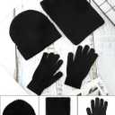 Knitted Beanie Cap Scarf Touchscreen Gloves, 3 Pieces Winter Warm Set for Women Men (Black)