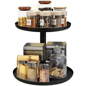 IBERG 2 Tier Metal Lazy Susan Organizer, 9 & 11, Rotating Spice Organizer for Kitchen, Pantry & Countertop (Black)