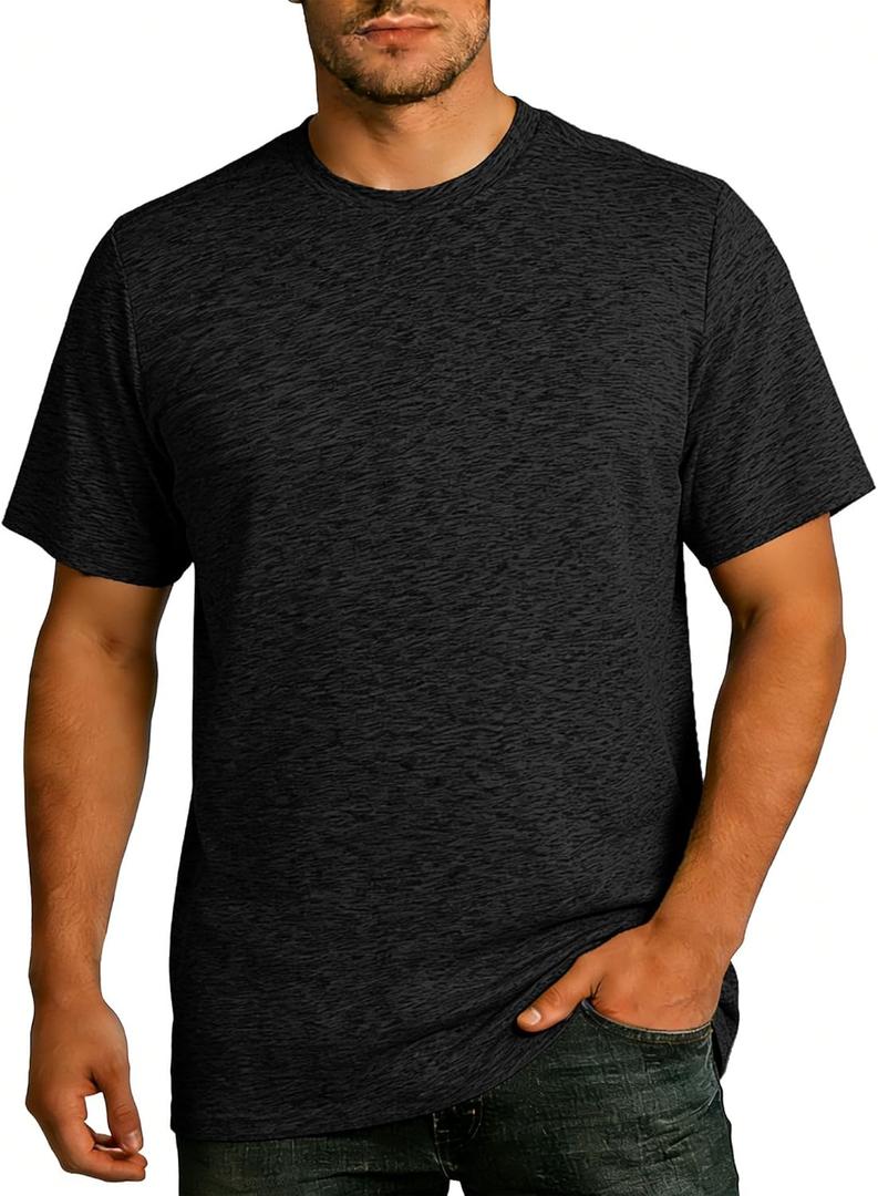 Men's Athletic T Shirts Crew Neck Breathable Quick-Dry Short Sleeve Workout T Shirt for Gym Running Fitness 1&2&5 Pack (Black, XL)
