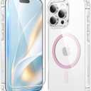 FNTCASE for iPhone 16 Pro Case: Clear Magnetic Phone Cases Compatible with Magsafe Slim Anti Yellowing Military Grade Drop Protection Rugged Shockproof Protective Transparent Cell Cover (C-A Pink)