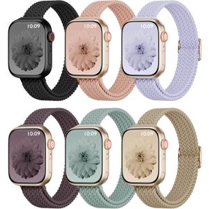 6 Pack Thin Stretchy Braided Compatible with Apple Watch Band 38mm 40mm 41mm 42mm 44mm 45mm 46mm 49mm Women Men, Solo Loop Nylon Slim Strap for iWatch Bands Series 11 10 SE 9 8 7 6 5 4 Ultra 3 2 1