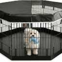 PJYuCien Dog Playpen with Top Cover and Bottom Pad - Metal Foldable Exercise Pen, 8 Panels 24" H x 24" W Indoor Outdoor Pet Fence Puppy Crate Kennel, Black