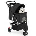 Smug 3 Wheels Pet Stroller, Dog and Cat Strollers, Storage Basket and Cup Holder, Breathable Mesh, Lightweight Travel Carrier, Waterproof and Foldable for Small Pets Outdoor Walk, Black