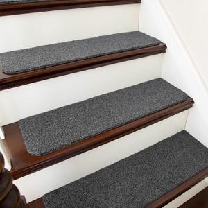 COSY HOMEER Stair Treads Non-Slip Carpet Mat 28inX9in Indoor Stair Runners for Wooden Steps, Stair Rugs for Kids and Dogs, 100% Polyester TPE Backing 4pcs,Black,Protect Floor