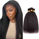 Kinky Straight Bundle Color #1B Human Hair Bundles Peruvian Unprocessed Virgin Yaki Straight Bundles Human Hair Quick Weave 16 18 20 Inch