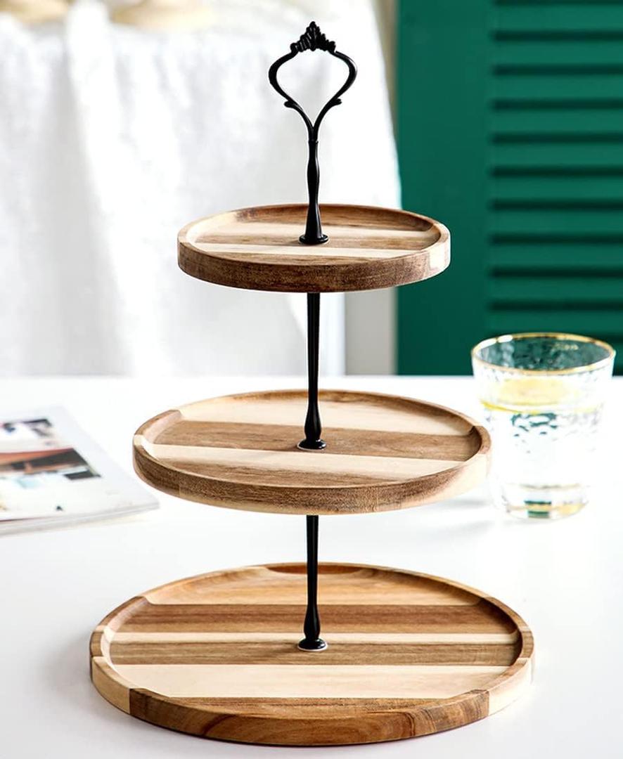 3-Tier Bamboo Round Cupcake Dessert Stands, Cake Snack Scones Crackers Fruits Appetizers Pastry Tiered Platters Serving Tray for Tea Party, Bridal Shower, Wedding Catered Event 3-Tier Bamboo Round Cupcake Dessert Stands, Cake Snack Scones Crackers Fruits Appetizers Pastry Tiered Platters Serving Tray for Tea Party, Bridal Shower, Wedding Catered Event