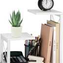 Desk Shelf Organizer, 3-Tier Wood Desk Bookshelf, Small Tabletop Book Shelf, Adjustable Display Rack for Office Decor and Desk Accessories, Rustic White