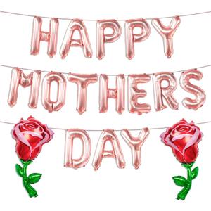 2 x Rose Gold Happy Mothers Day Balloons 16 Inch Mothers Day Balloons Red Rose Balloons for Mother's Days Party Decorations