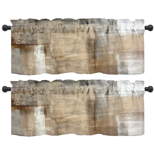 Set Of 4 GALMAXS7 Beige Grey Kitchen Curtains Abstract Blackout Window Treatment Valances, 52" x 17" 2 Panel, 52" x 11.5" 2 Panel