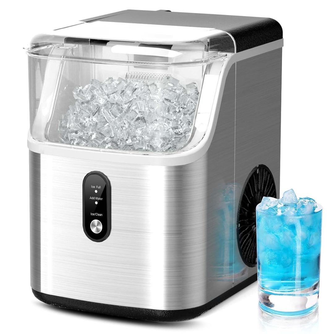 Nugget Ice Maker Countertop, 40lbs/Day Stainless Steel Small Soft Chewable Pebble Ice Machine, Pellet Ice Crunchy Nuggets, Quiet Mini Chewy Ice Maker Self Cleaning for Home Kitchen Office