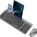 Wireless Keyboard and Mouse Combo with Phone Tablet Holder, Rechargeable Dual-Mode (Bluetooth 5.0 and 3.0 +2.4G) Multi-Device Silent Mouse for Windows, iPad, Tablet, MacOS,iOS,Android (Grey)