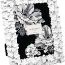 Laura Ashley 5x7 White & Silver Flower Textured Hand-Crafted Resin Picture Frame w/Easel & Hook for Tabletop & Wall Display, Decorative Floral Design Home Dcor, Photo Gallery, Art (5x7, White/Silver) (White w/ Silver)