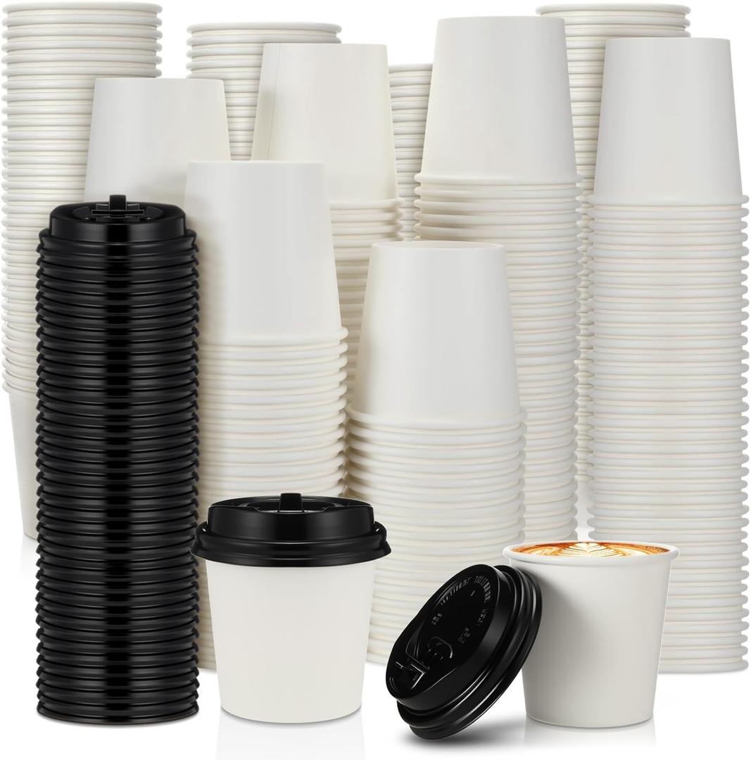 SiliFine 400 Pack 4 oz Disposable Espresso Cups with Lids Set Bulk Paper Coffee Shots Cups with Black Lids for Hot Chocolate, Tea, Cocoa Drinks and Cold Beverages for Travel Office