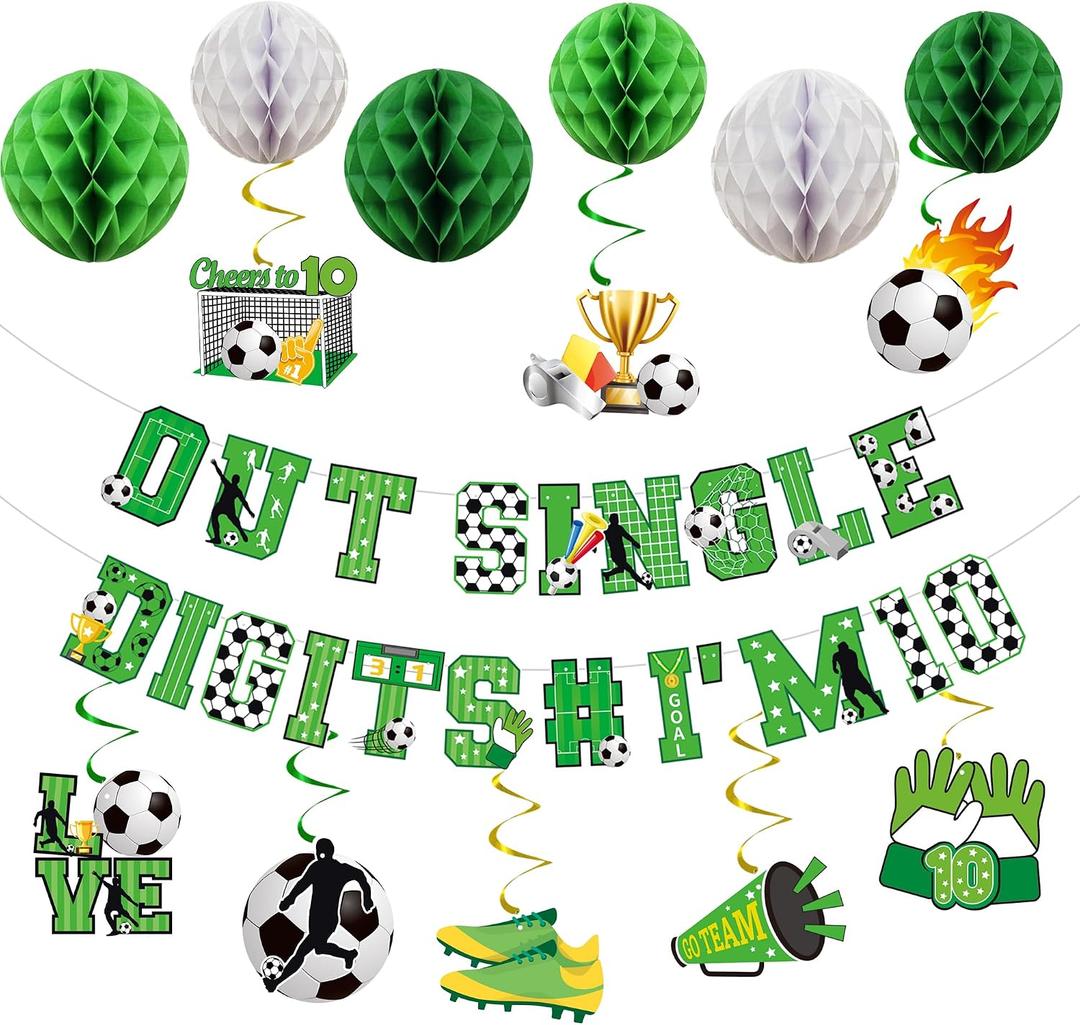 Holkcog Soccer Balloons 10th Birthday Decorations, 10th Birthday Decorations for Boys Girls, Double Digit Soccer Birthday Party Supplies, 10 Year Old Happy Birthday Soccer Sports Theme Party Cards