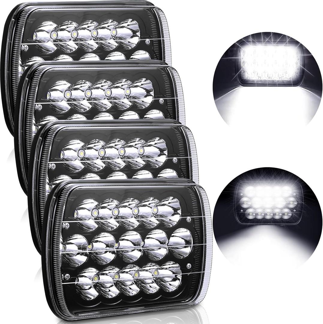 Retisee 4 Pcs 5x7 LED Headlight Rectangle LED Headlights H6054 Headlamp Sealed Beam Headlamp for Trucks Van Express Car(Black)