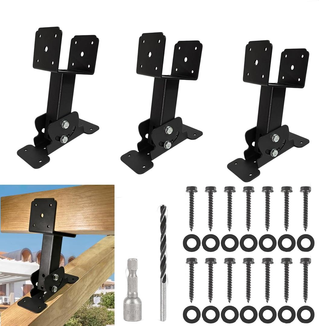 3pcs Adjustable Angle Pergola Brackets Heavy Duty Roof Riser Beam Bracket,Fits 44 and 46 Wood BeamsApplied to Patio Pergola Gazebo
