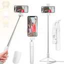 Selfie Stick Tripod, 40 in Retractable Tripod for iPhone with Wireless Remote Control & Light, Portable Phone tripods for Photograph, Live Streaming, Video Recording, Compatible with All Cellphones