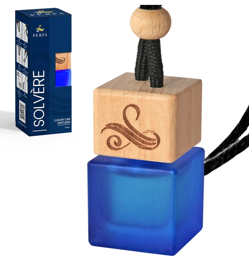 Solvère Car Air Freshener for Men | Perfume Style Freshener with Solvère Fragrance | Strong Freshener with Odour Eliminating Technology with Vent Clip | Car Air Freshener by Perfa