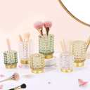 DASITON Makeup Brush Holder Organizer, Crystal Cosmetic Make Up Brush Holder, Glass Makeup Brushes Storage Organizer, Vintage Make Up Cup Desk Pen Pencil Holder, Toothbrush Holders (Green S)
