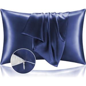 BEDELITE Satin Pillowcase with Zipper 2 Pack, Hot Pink Pillow Cases Standard Size, Super Soft and Cooling Similar to Silk Pillow Cases, Gift for Women Men(20x26 Inches)