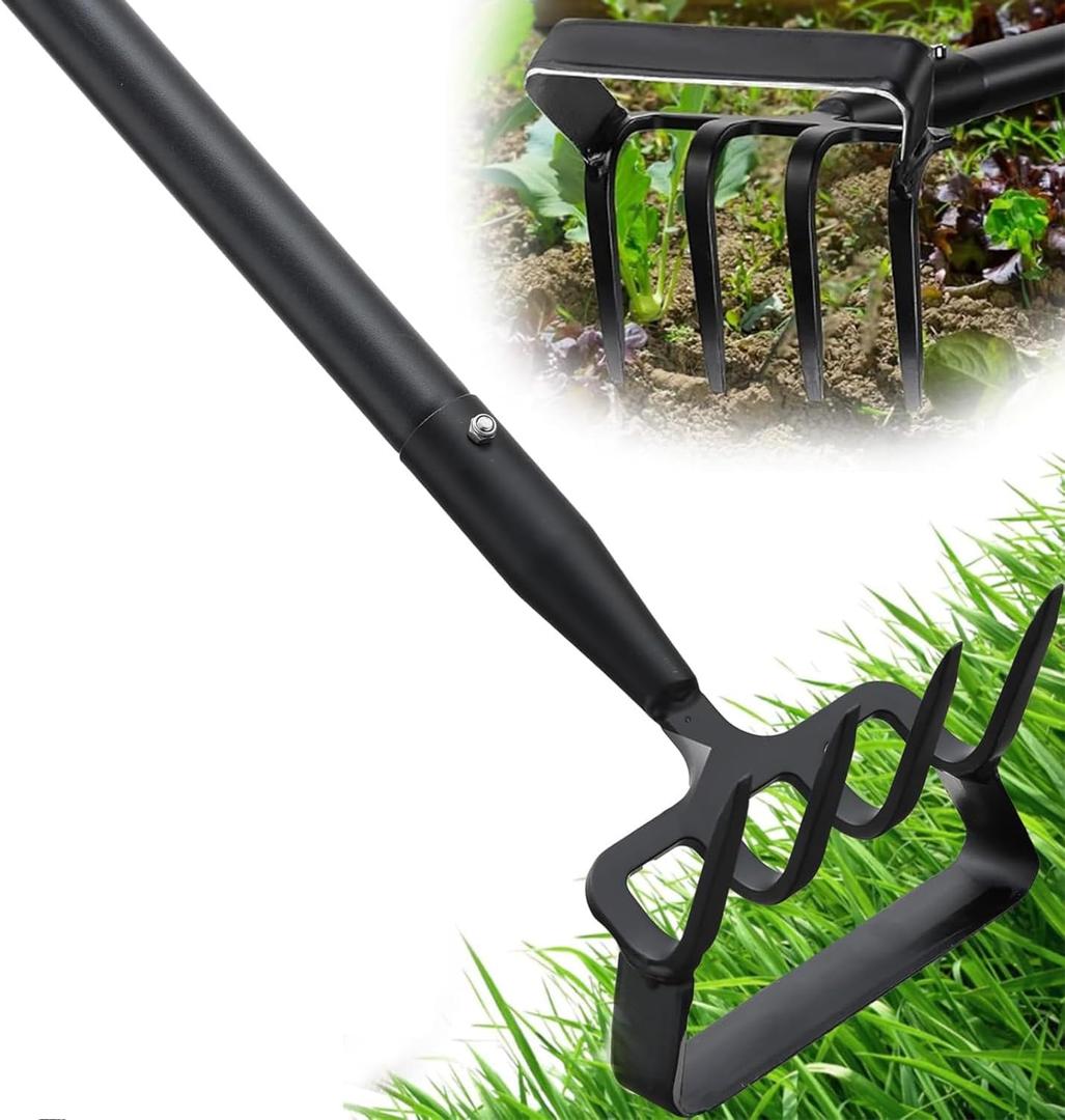 Garden Hoe, Stirrup Hoe with Adjustable Handle for Weeding Digger Loosening Soil Metal Garden Cultivator With Rake Tiller Cultivator (30-73 Inch)