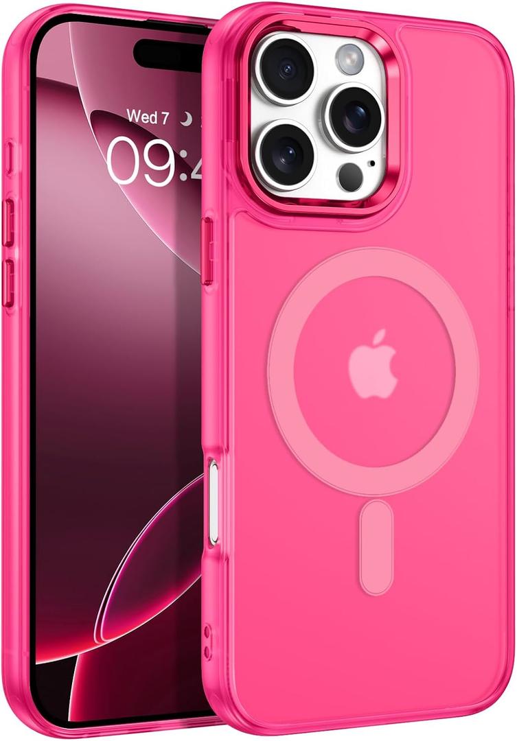 DUEDUE for iPhone 16 Pro Case Magnetic[Compatible with Magsafe], Translucent Matte Back Protective Cover Anti-Scratch Shockproof Phone Case for iPhone 16 Pro 6.3", Hot Pink