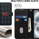 2 x Wallet Case for iPhone 16 with Card Holder, RFID Blocking, MagSafe, Kickstand, PU Leather Flip Folio Phone Case Cover Shockproof TPU Inner Shell Compatible with iPhone 16 (6.1")-Black