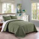Quilt Set King/Cal King/California King Size Olive Green - Oversized Bedspread - Soft Microfiber Lightweight Coverlet for All Season - 3 Piece Includes 1 Quilt and 2 Shams, Geometric Pattern